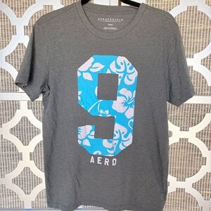Aeropostale Charcoal Tee with Aqua Floral Graphic